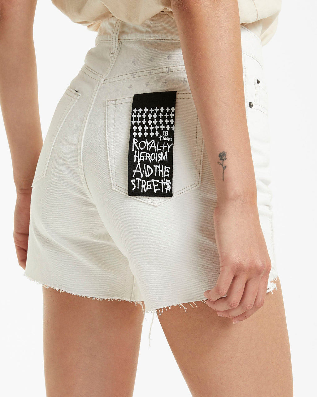 Womens Racer Short Blizzard Trashed Slim Walkshorts - White