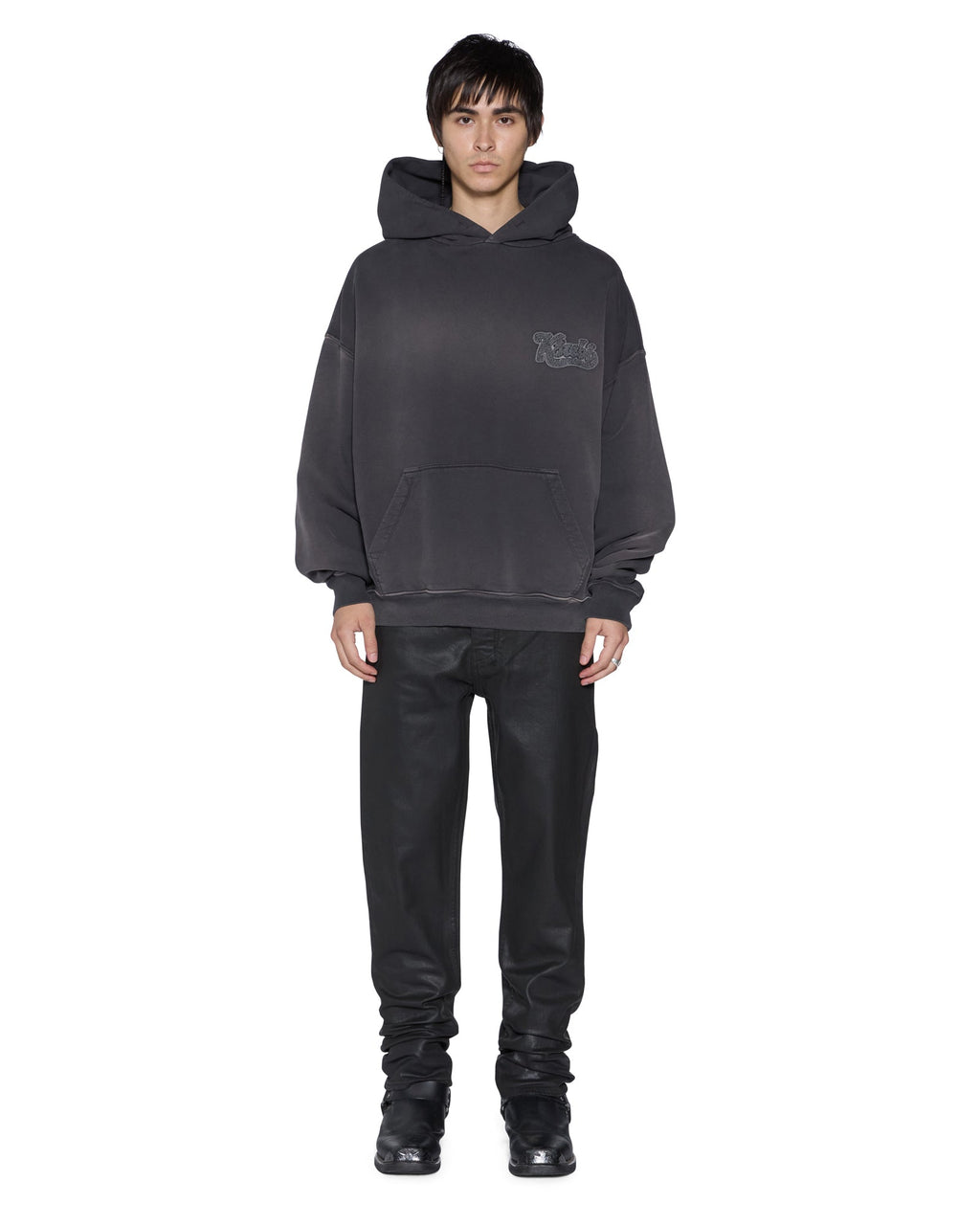 Mens Ace Ekcess Hoodie Grey Fade Oversized Fleece - Black