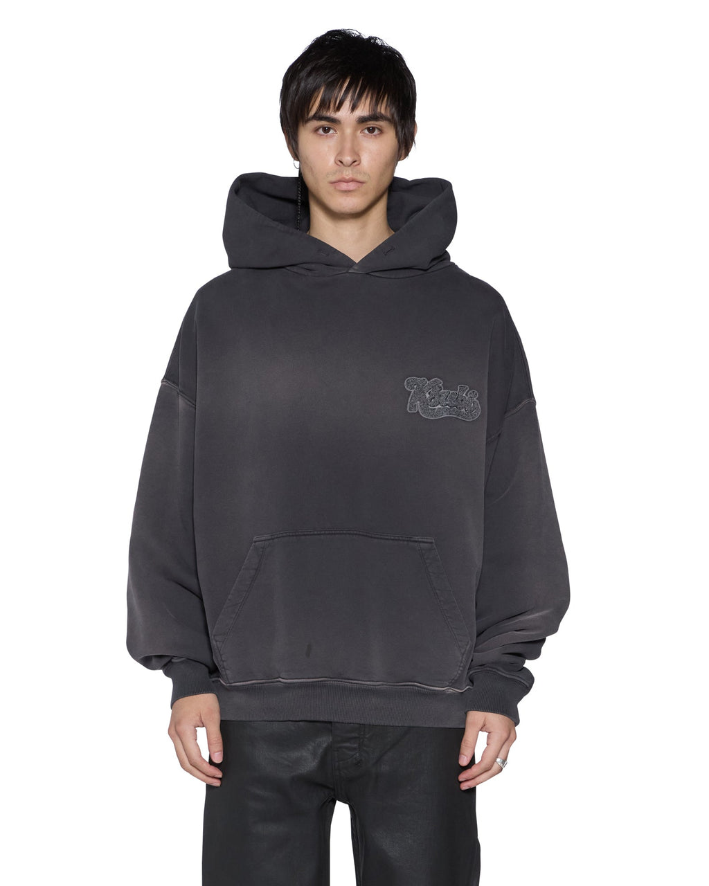 Mens Ace Ekcess Hoodie Grey Fade Oversized Fleece - Black