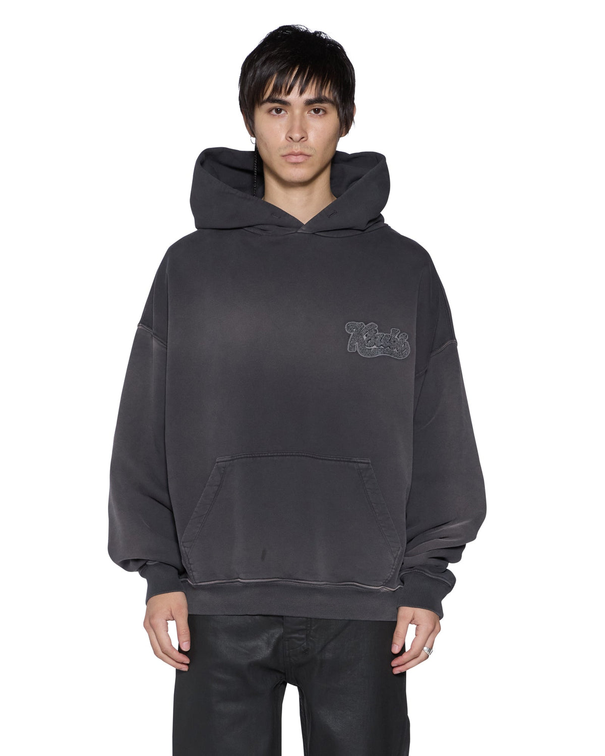 Mens Ace Ekcess Hoodie Grey Fade Oversized Fleece - Black
