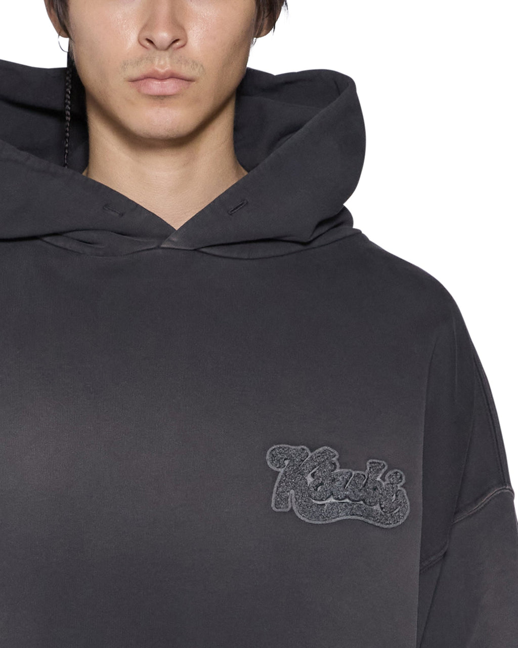 Mens Ace Ekcess Hoodie Grey Fade Oversized Fleece - Black