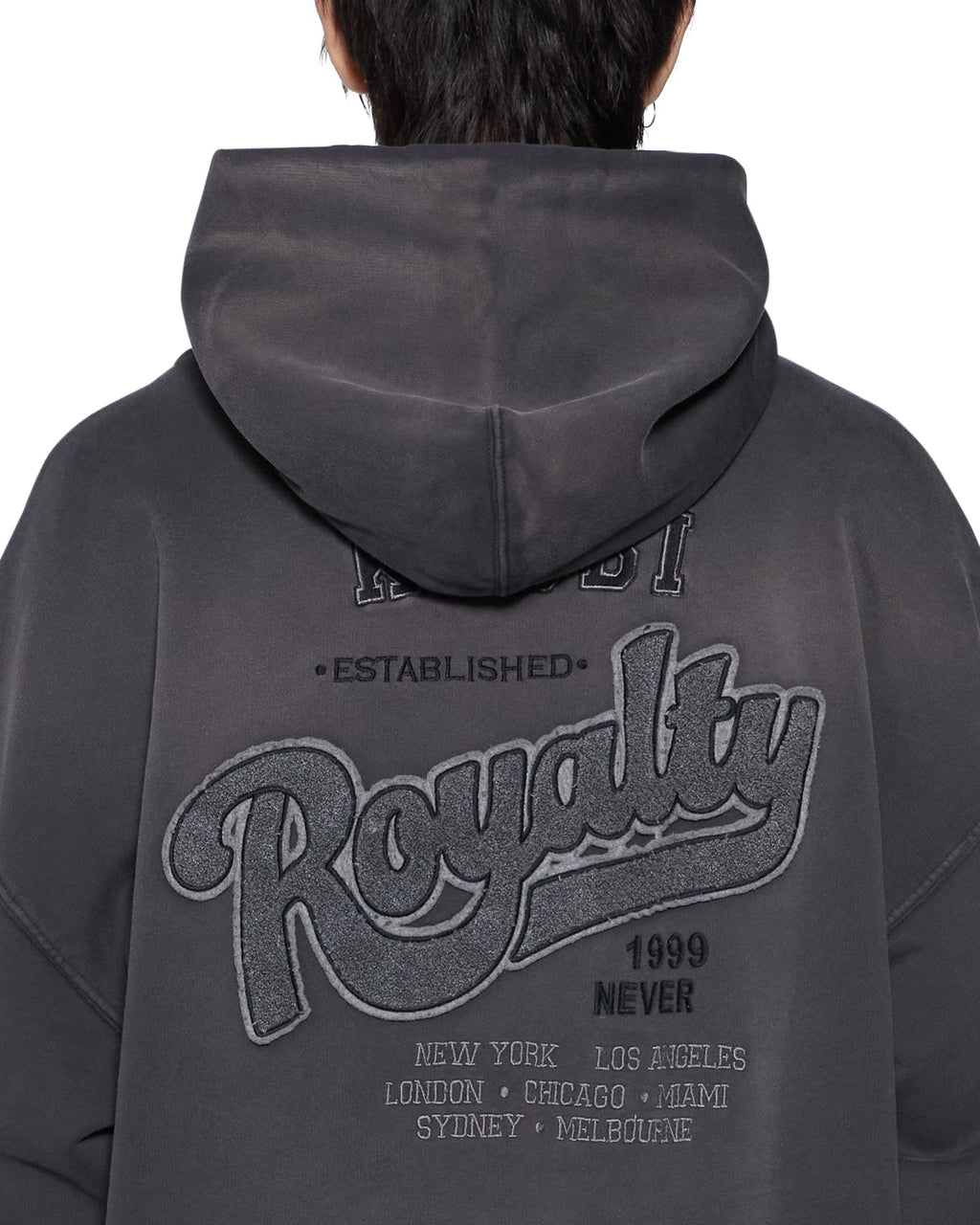 Mens Ace Ekcess Hoodie Grey Fade Oversized Fleece - Black