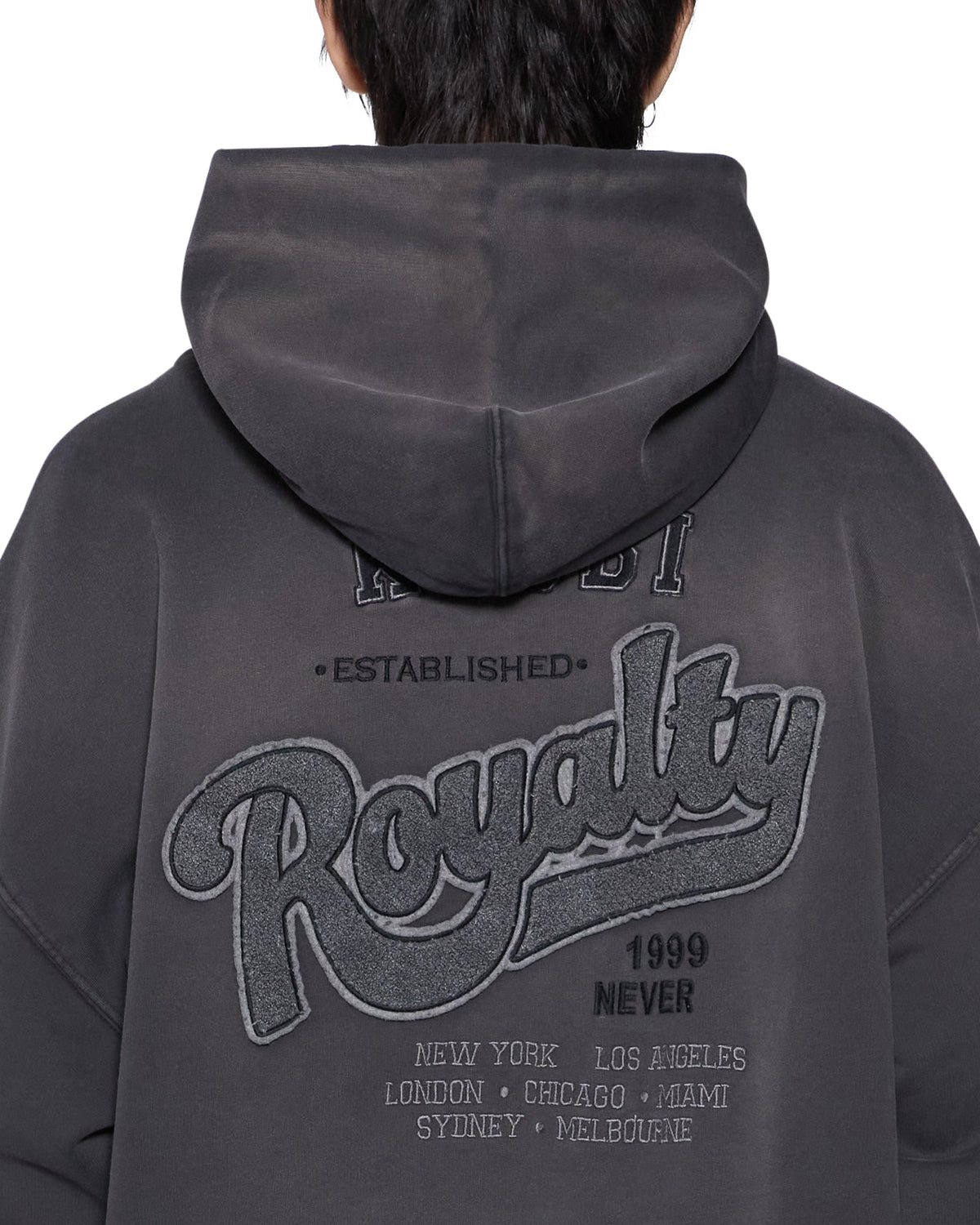 Mens Ace Ekcess Hoodie Grey Fade Oversized Fleece - Black