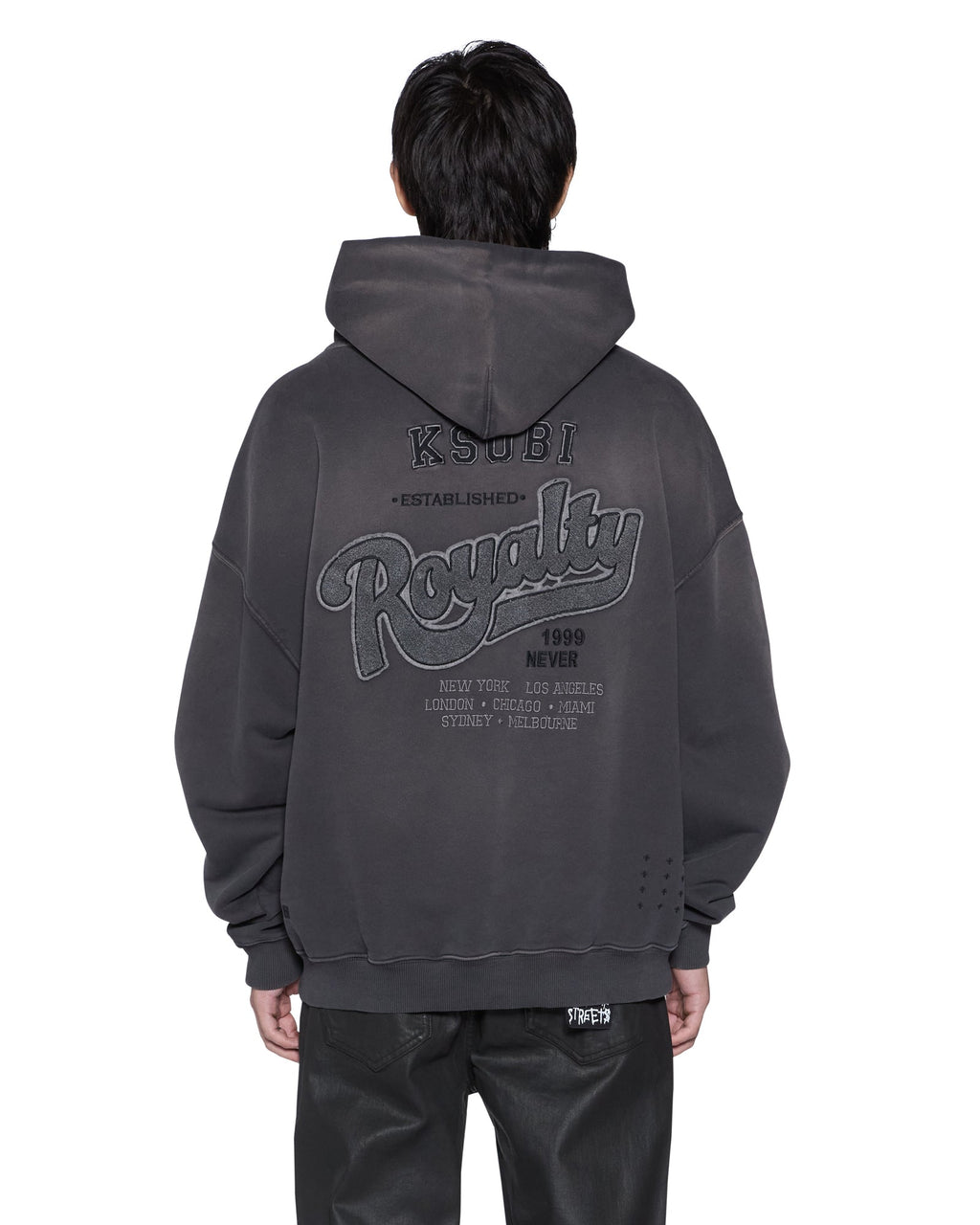 Mens Ace Ekcess Hoodie Grey Fade Oversized Fleece - Black