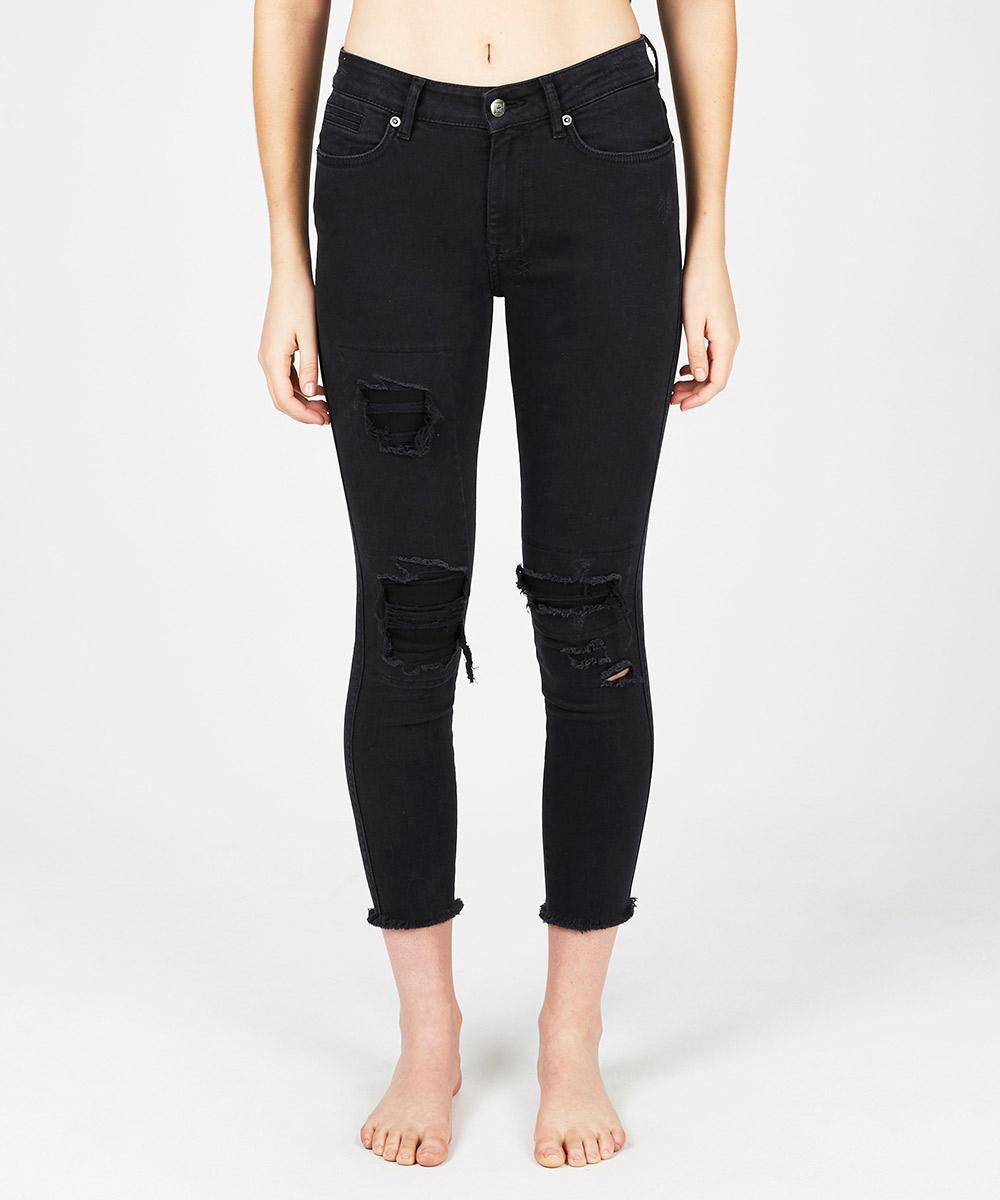 Womens Skinny Crop Black Putty Denim Jeans - Black