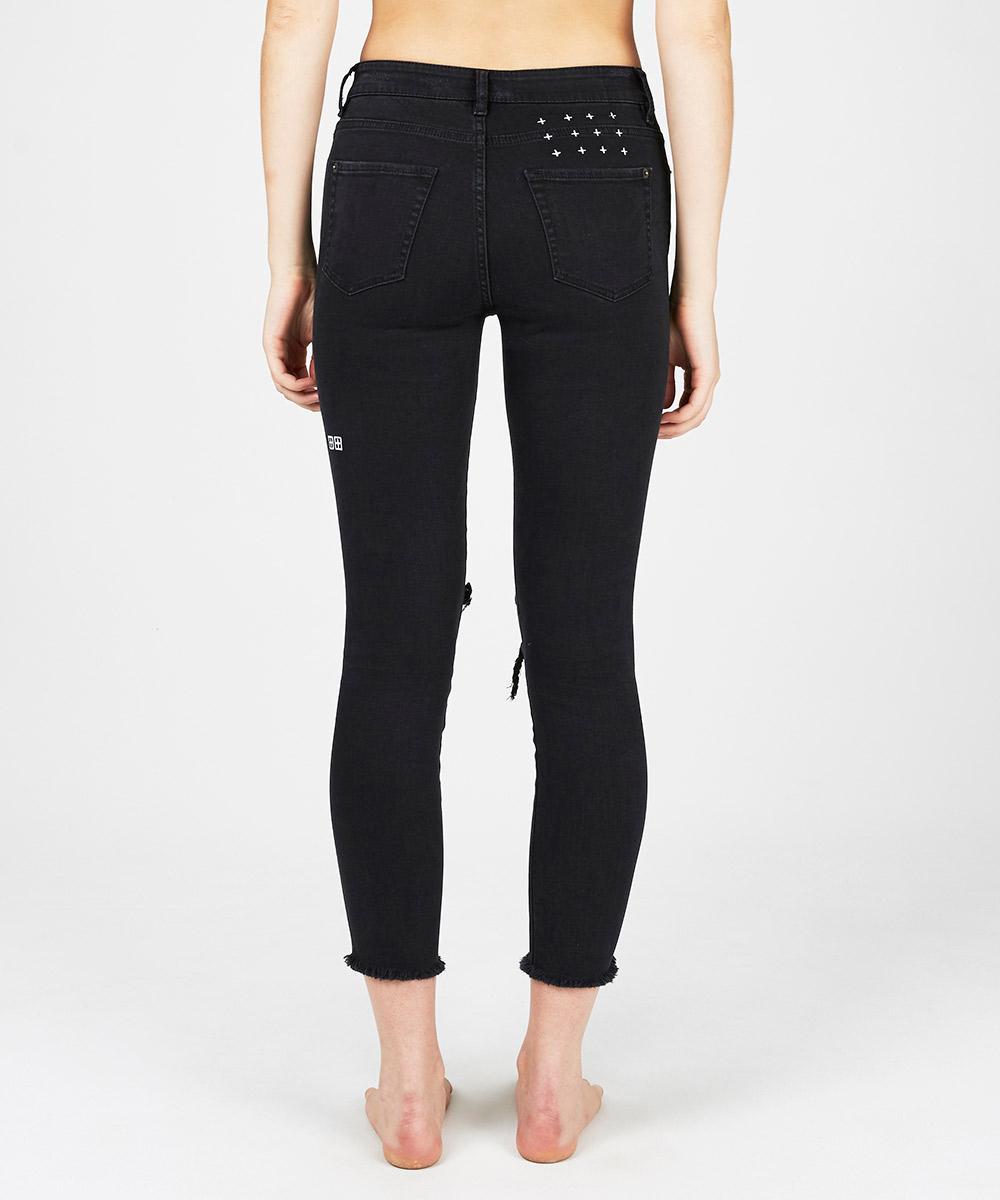Womens Skinny Crop Black Putty Denim Jeans - Black
