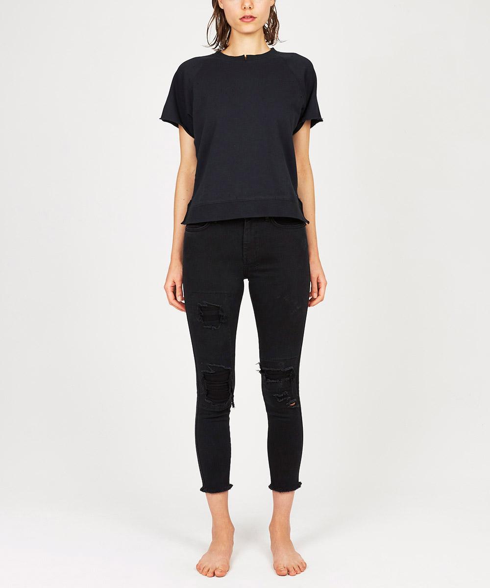 Womens Skinny Crop Black Putty Denim Jeans - Black