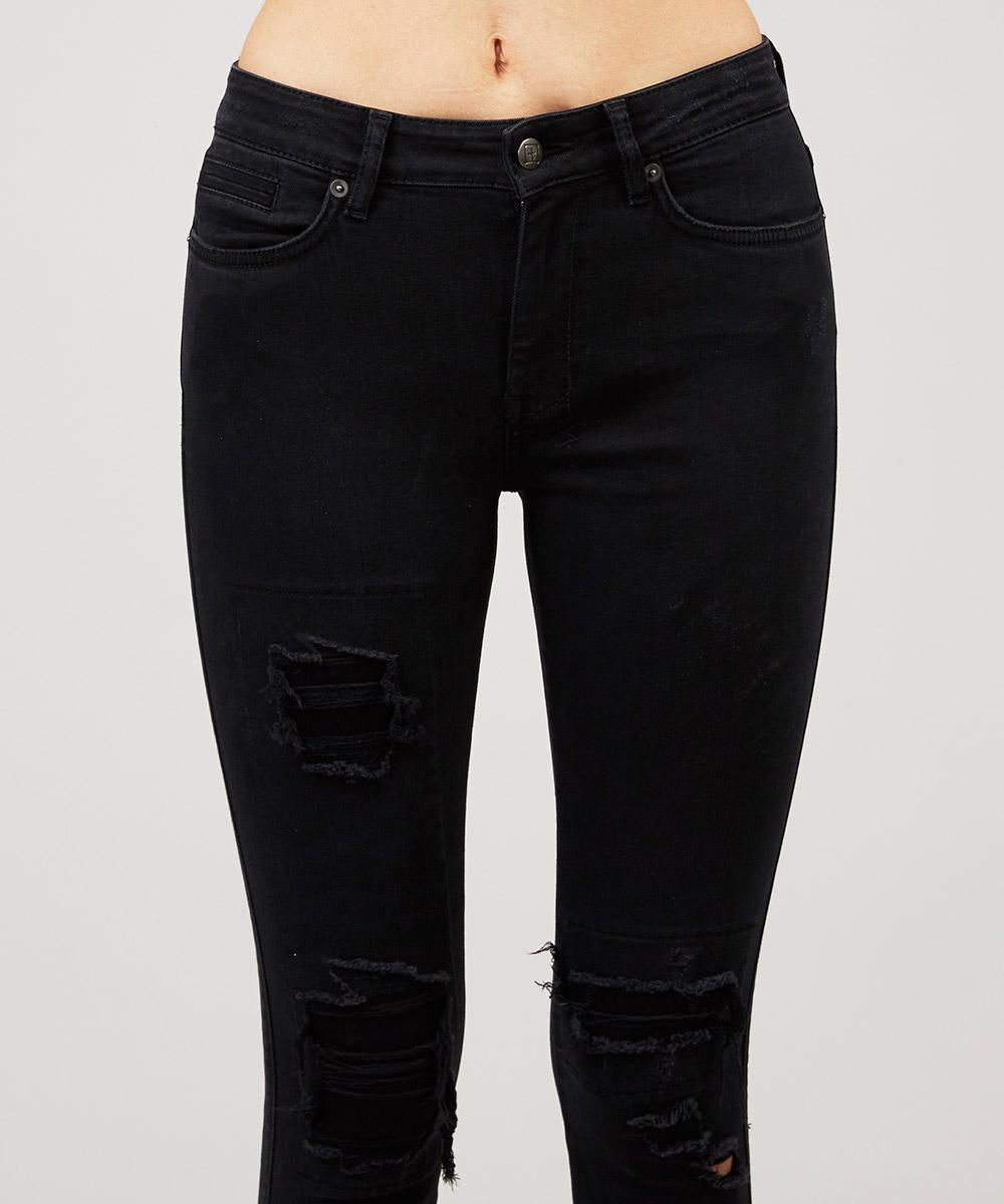 Womens Skinny Crop Black Putty Denim Jeans - Black