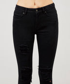 Womens Skinny Crop Black Putty Denim Jeans - Black