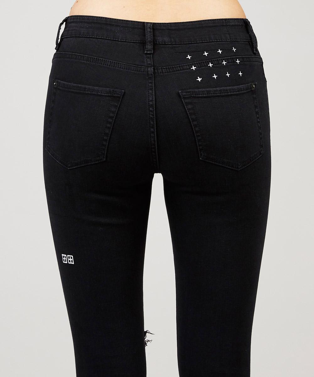 Womens Skinny Crop Black Putty Denim Jeans - Black