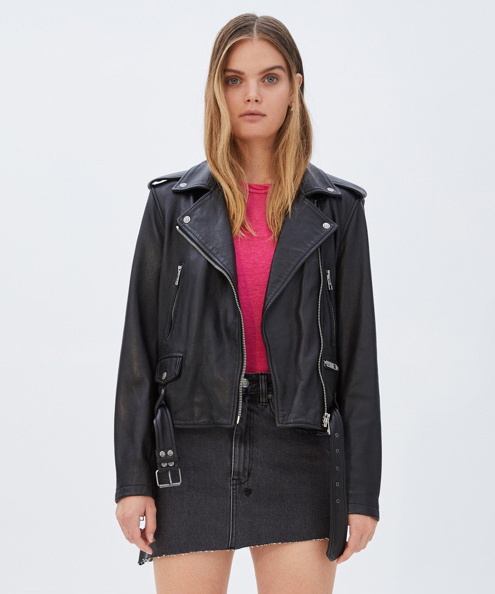 WOMENS BAD COMPANY BIKER BLACK LEATHER JACKETS