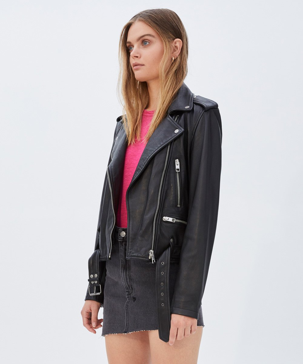 WOMENS BAD COMPANY BIKER BLACK LEATHER JACKETS