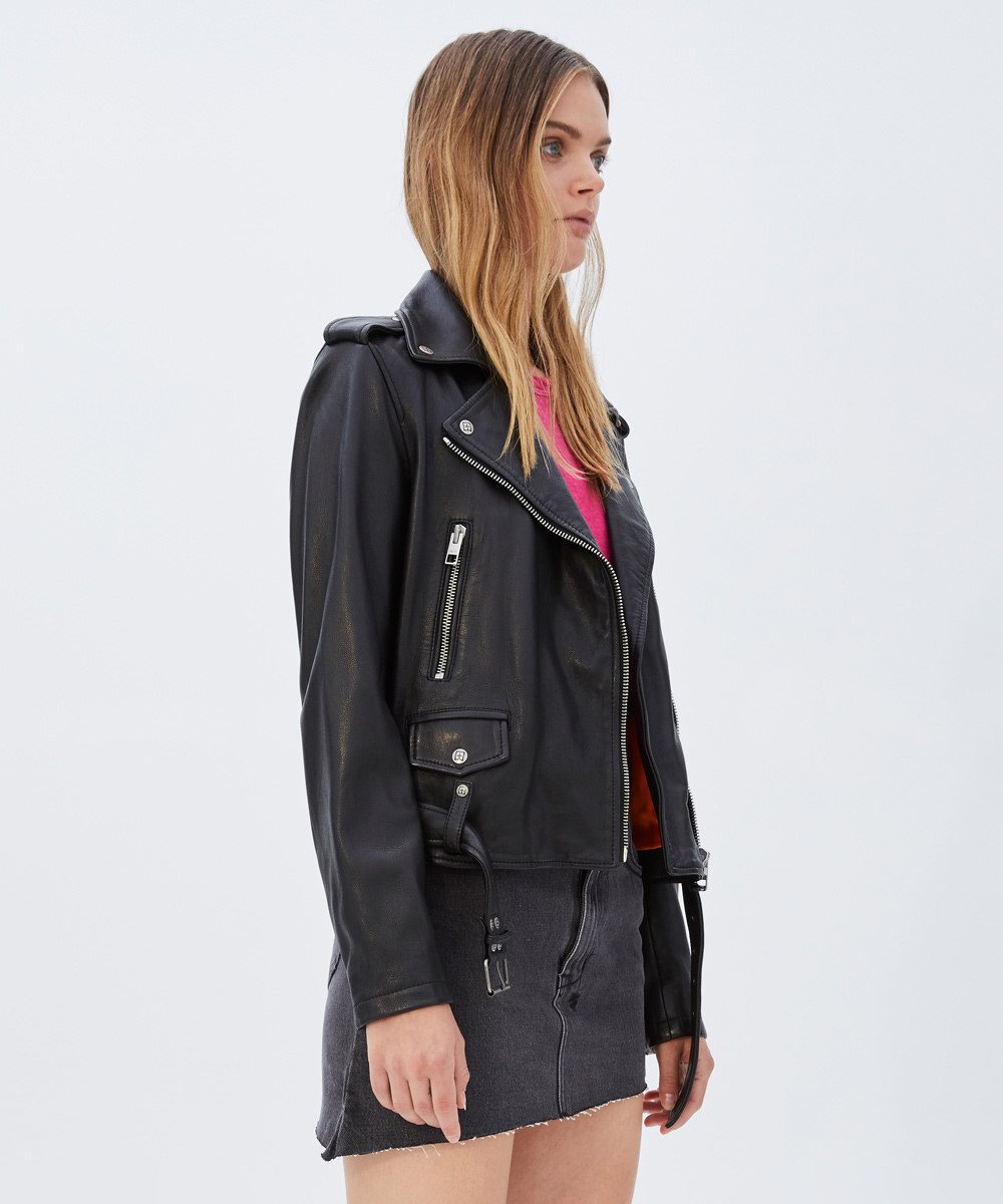 WOMENS BAD COMPANY BIKER BLACK LEATHER JACKETS