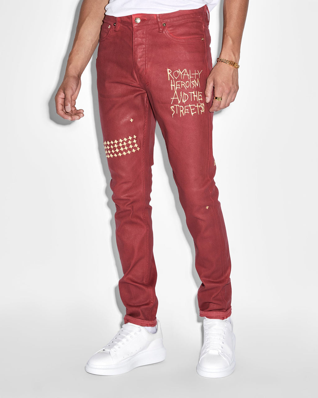 Mens Ksubi 23 Chitch Red Wax Slim Denim Jeans - Red