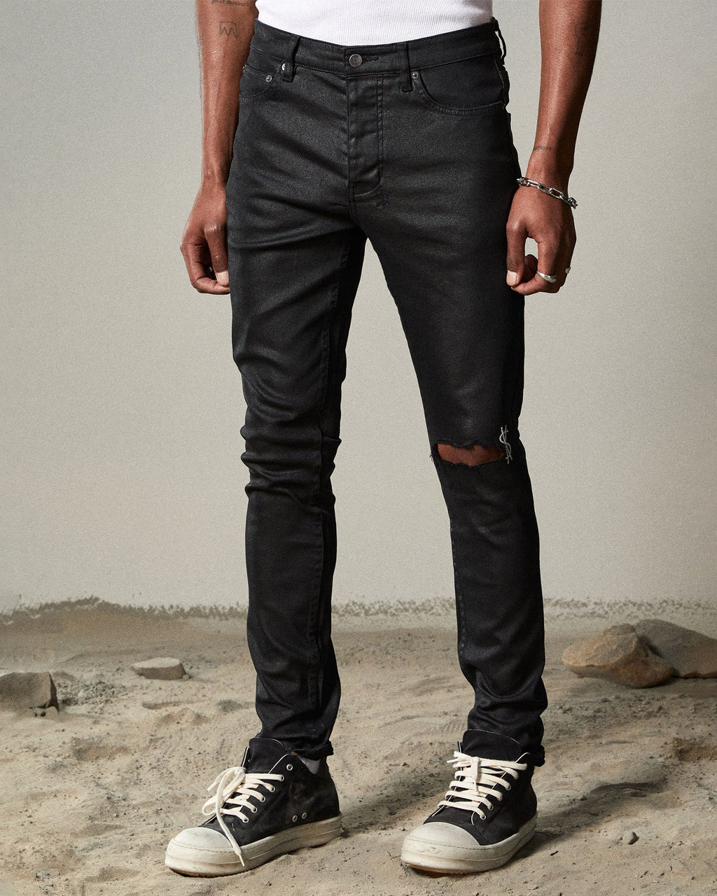 Mens Chitch Waxed Silver Slim Denim Jeans - Black