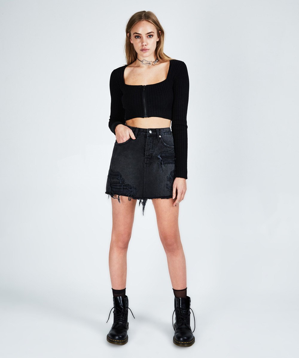 Womens Mini Moss Recall Black Skirts - Black