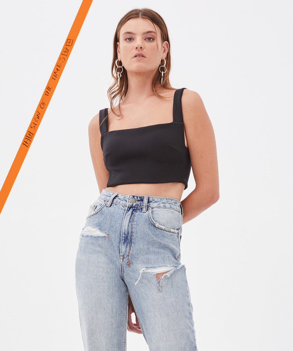 Womens Racy Crop Top Black Flash Fashion Tops - Black