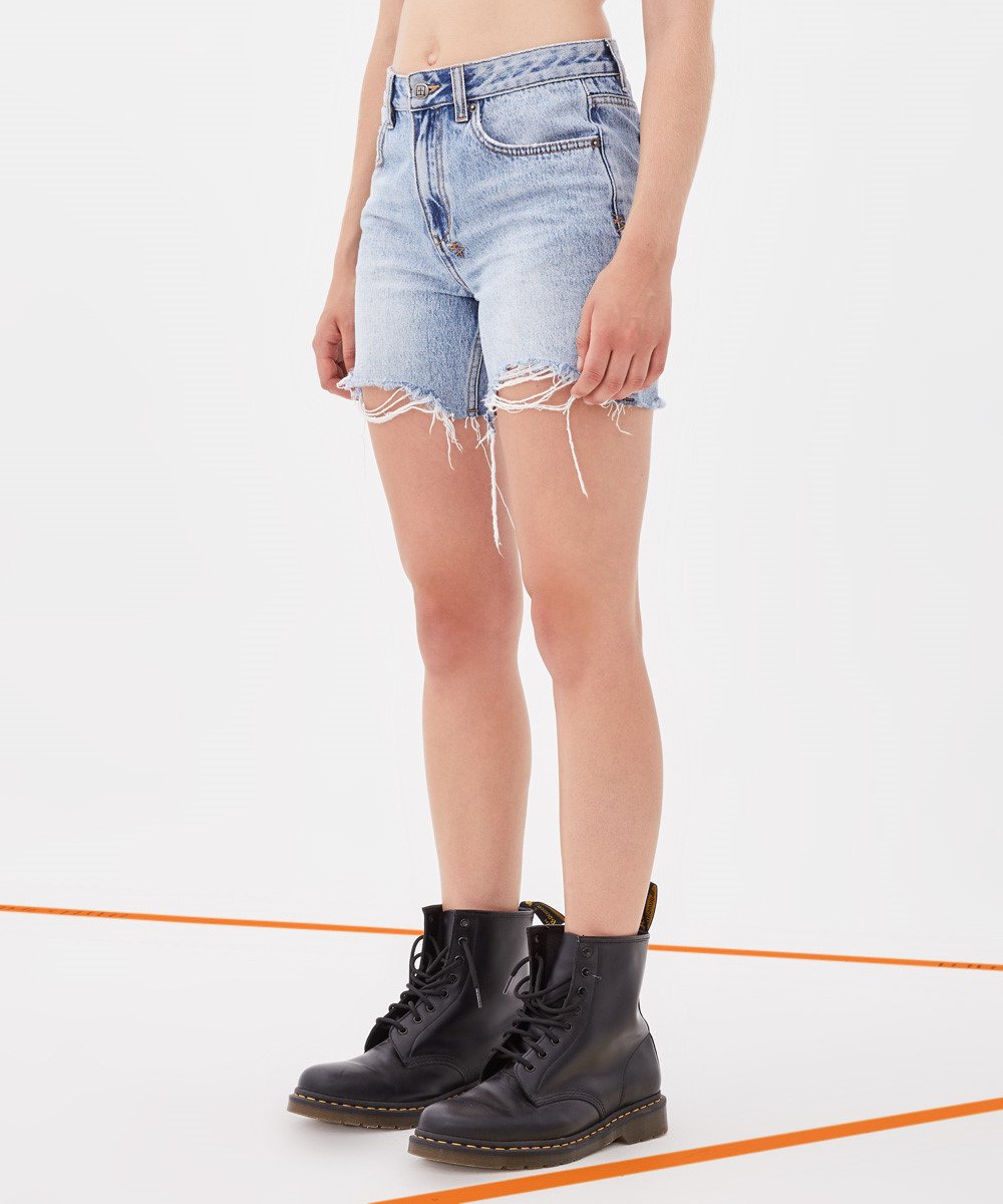 Womens Racer Short Vintage Nights Flash Slim Walkshorts - Denim