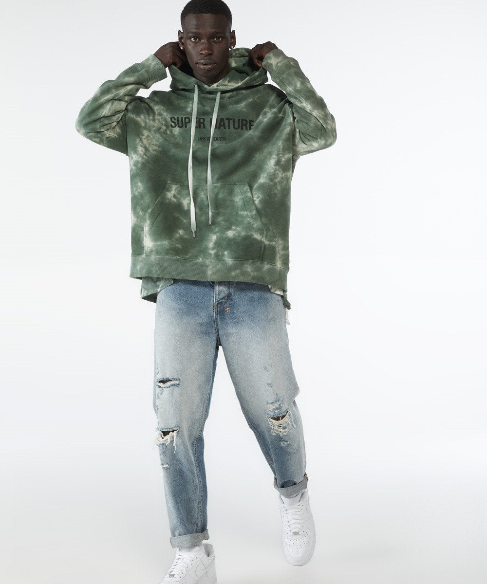 Mens Super Nature Hoodie Multi Oversized Fleece - Blue