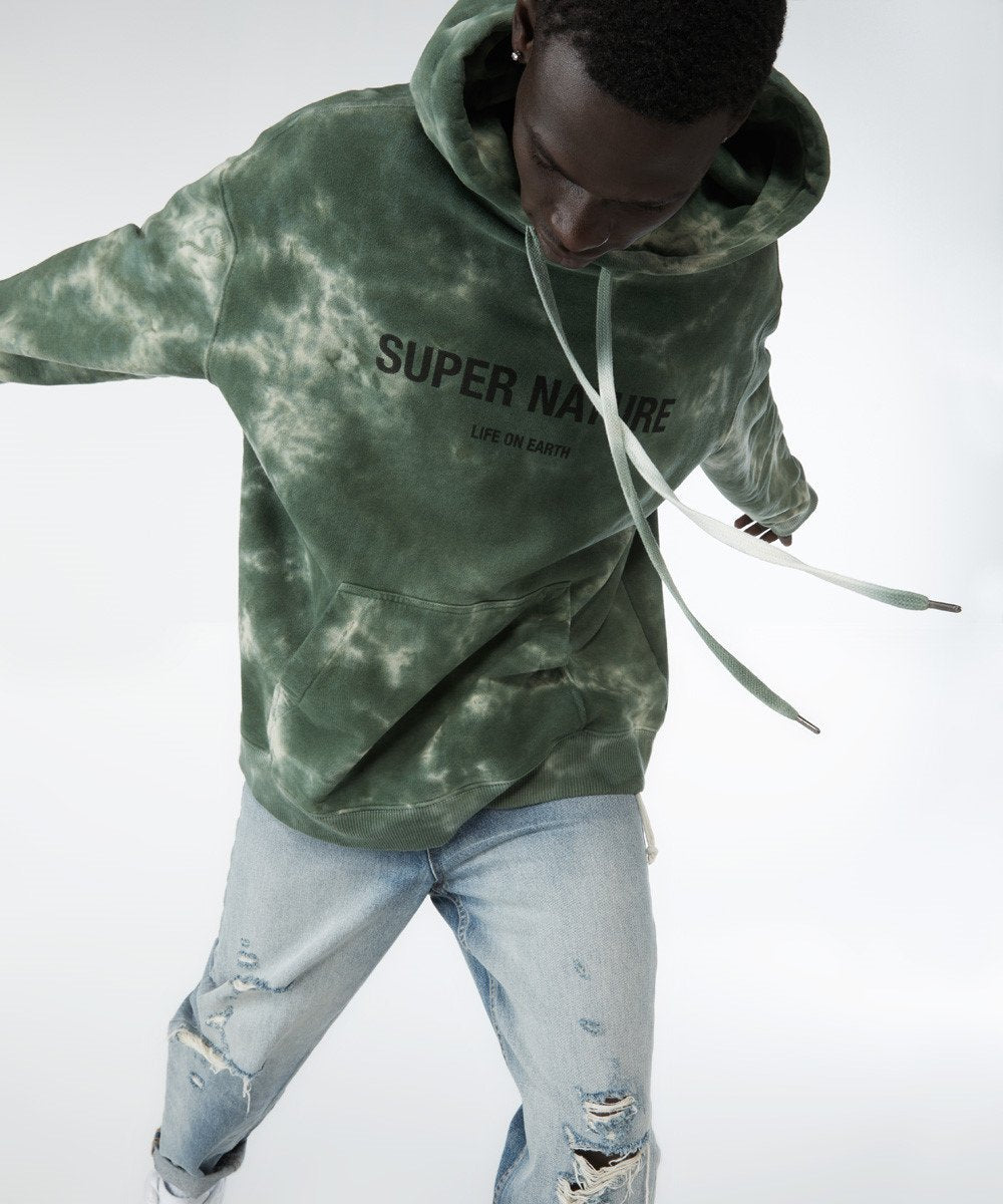Mens Super Nature Hoodie Multi Oversized Fleece - Blue