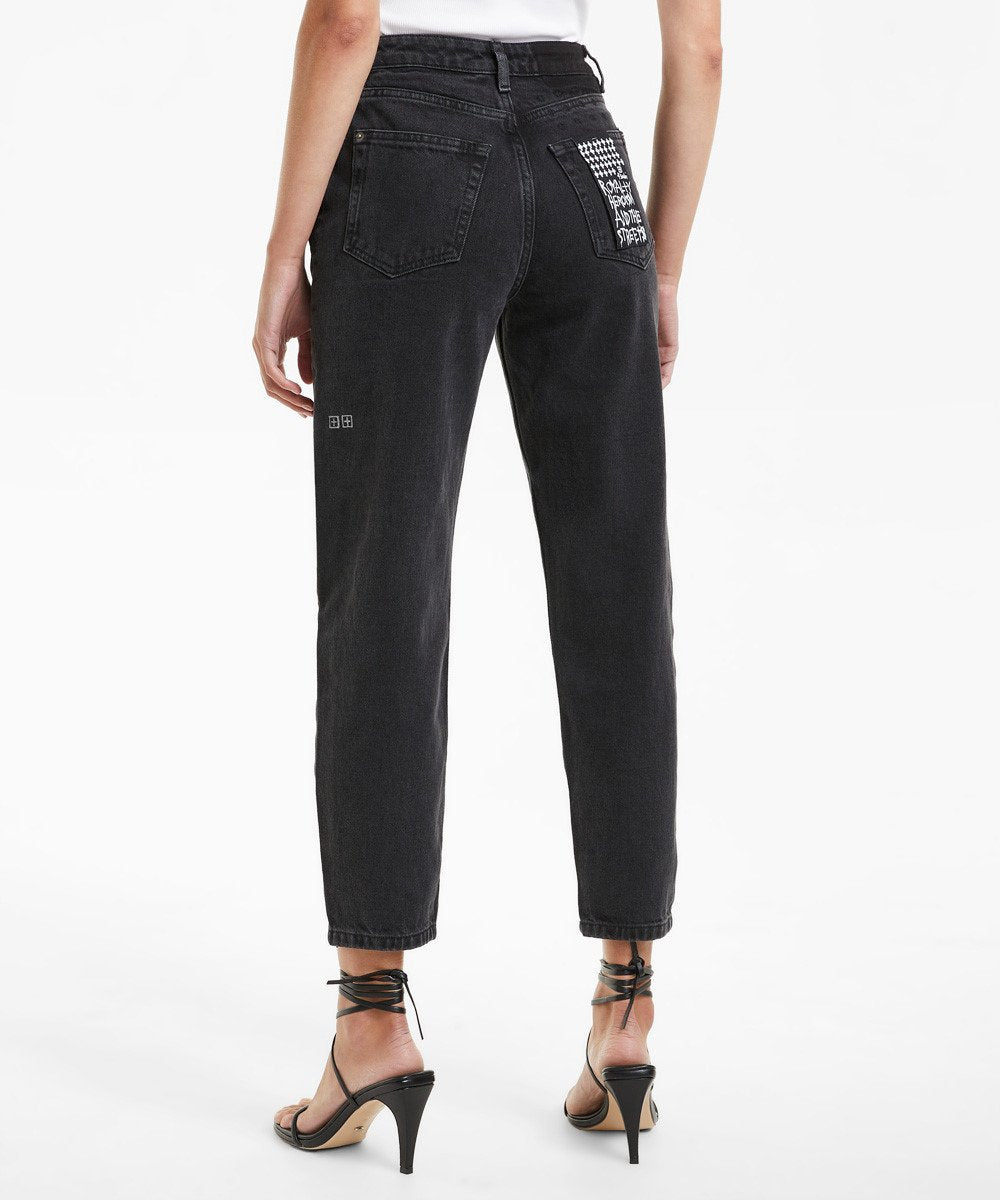 Womens Pointer Burnout Relaxed Tapered Denim Jeans - Black