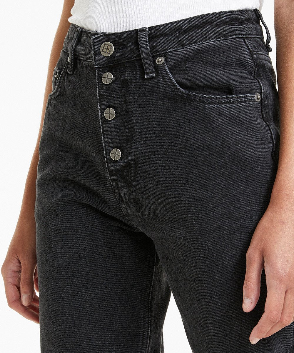 Womens Pointer Burnout Relaxed Tapered Denim Jeans - Black