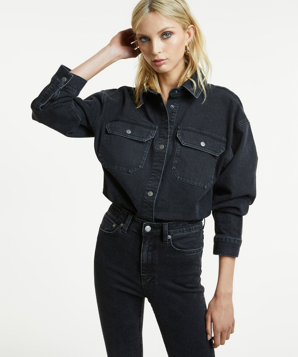 Womens Relaxo Shirt Dusted Black Oversized Shirts - Black