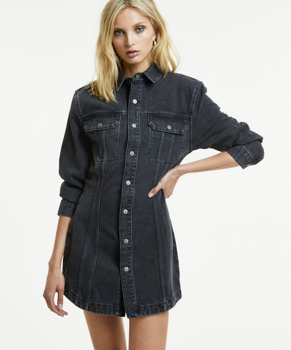 Womens Snap Dress Dusted Black Dresses - Black