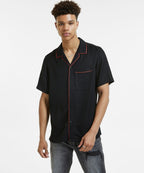 Mens Downtown Ss Shirt Black Red Regular Shirts - Black