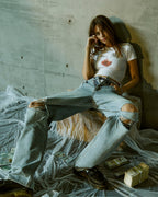 WOMENS LOW RIDER KARMA TRASHED DENIM JEANS
