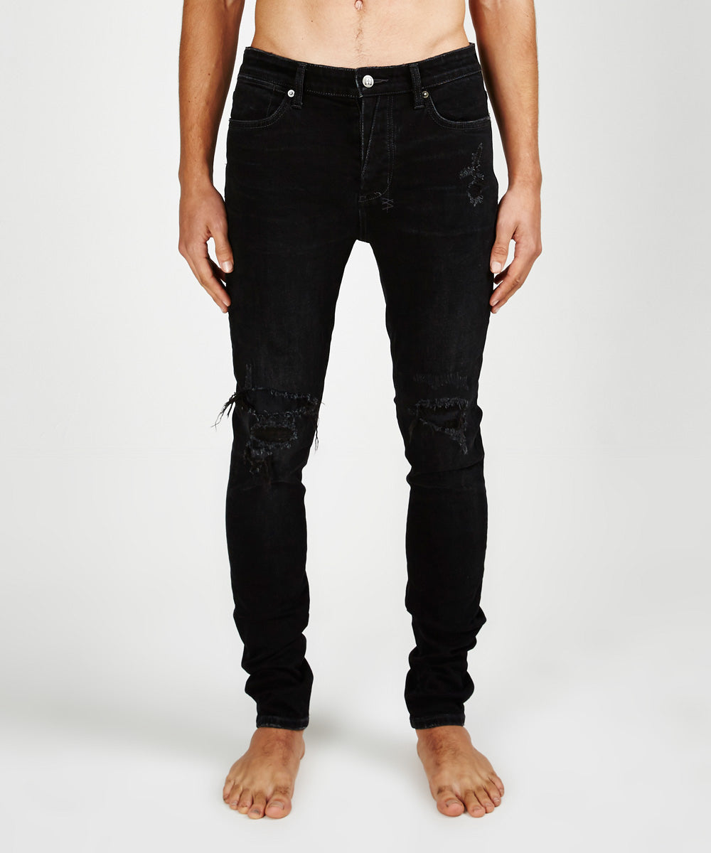 Mens Van Winkle Trashed Noir Skinny Denim Jeans - Black