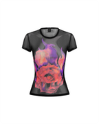 WOMENS ABLAZE MESH SS TEE BLACK FASHION TOPS