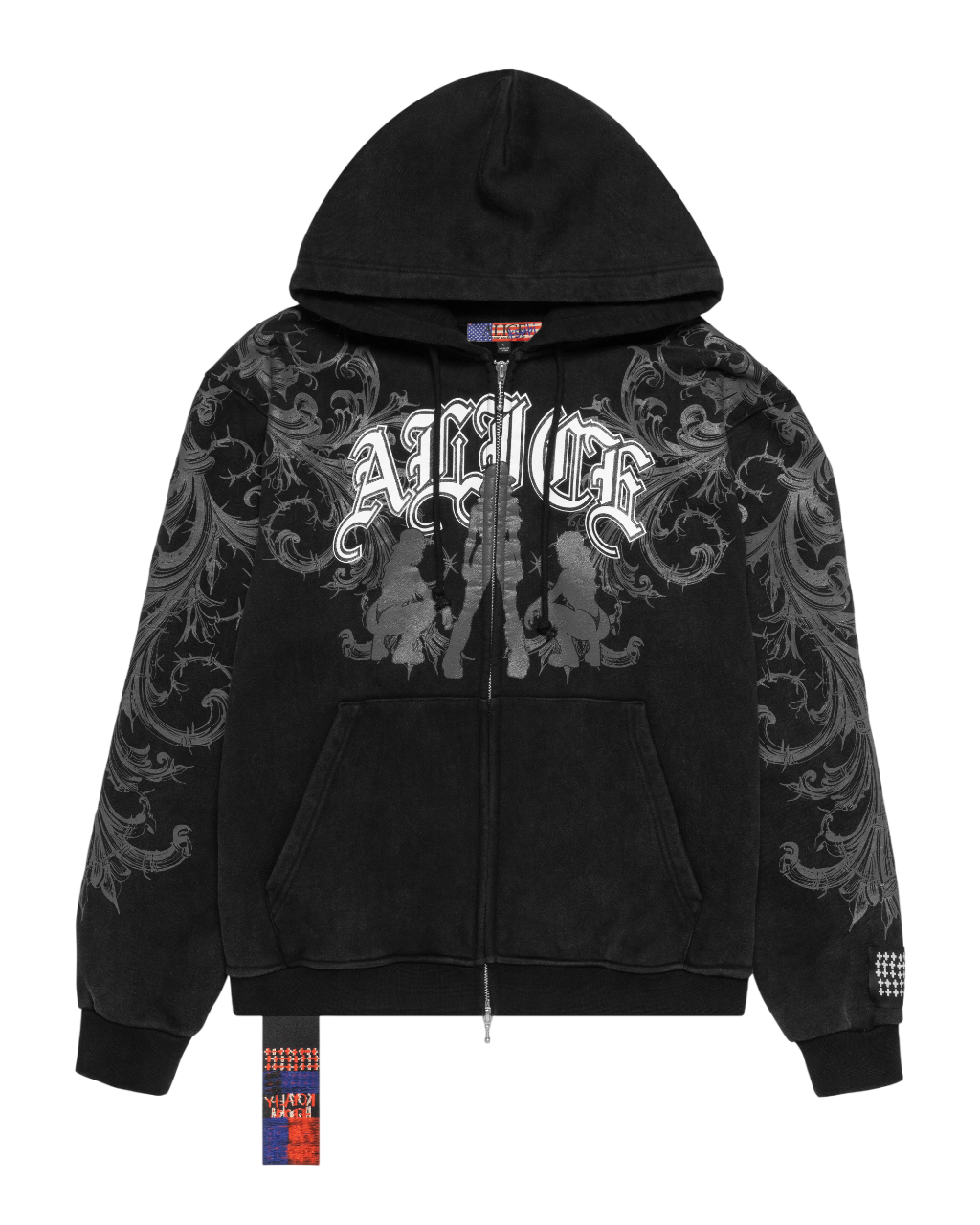 MENS KSUBI X ALICE HOLLYWOOD GRAPHIC ZIP HOODIE BLACK JACKETS