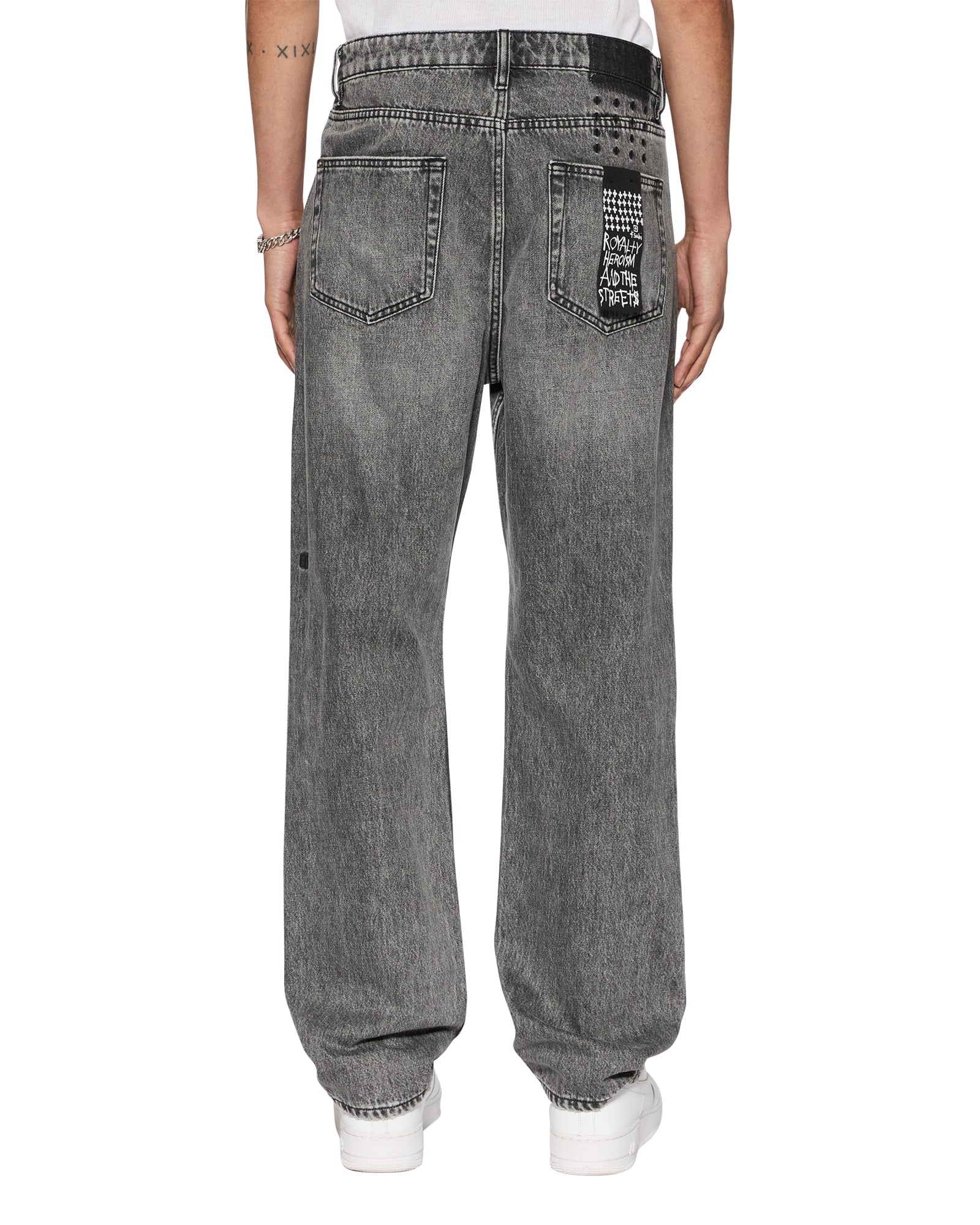 MENS  ANTI K WORN GREY RELAXED DENIM JEANS