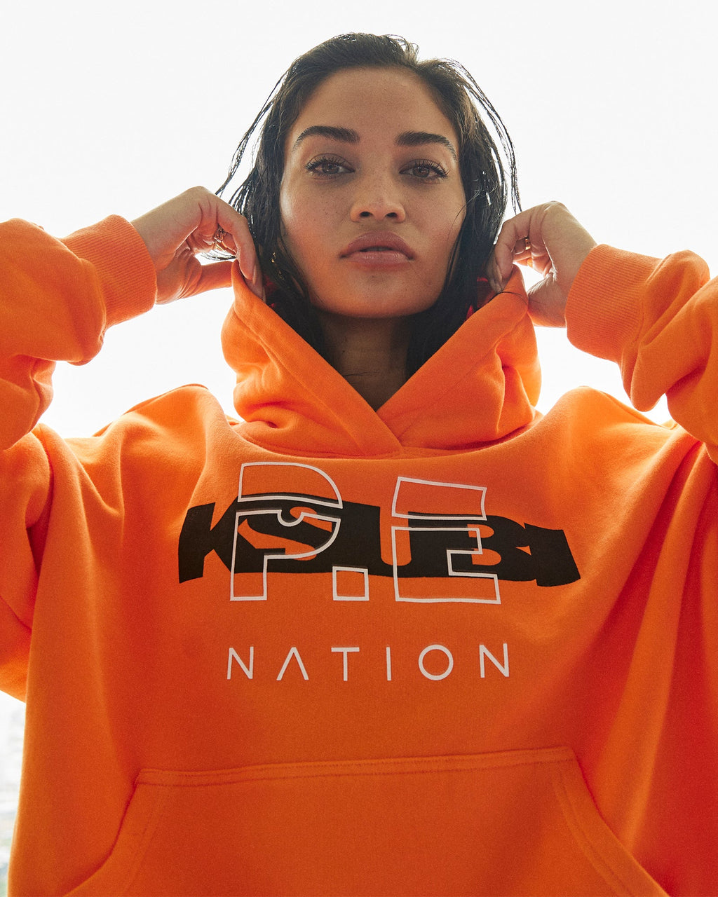 Womens Ksubi X P.e Nation Hoodie Shocking Orange Cropped Fleece - Orange