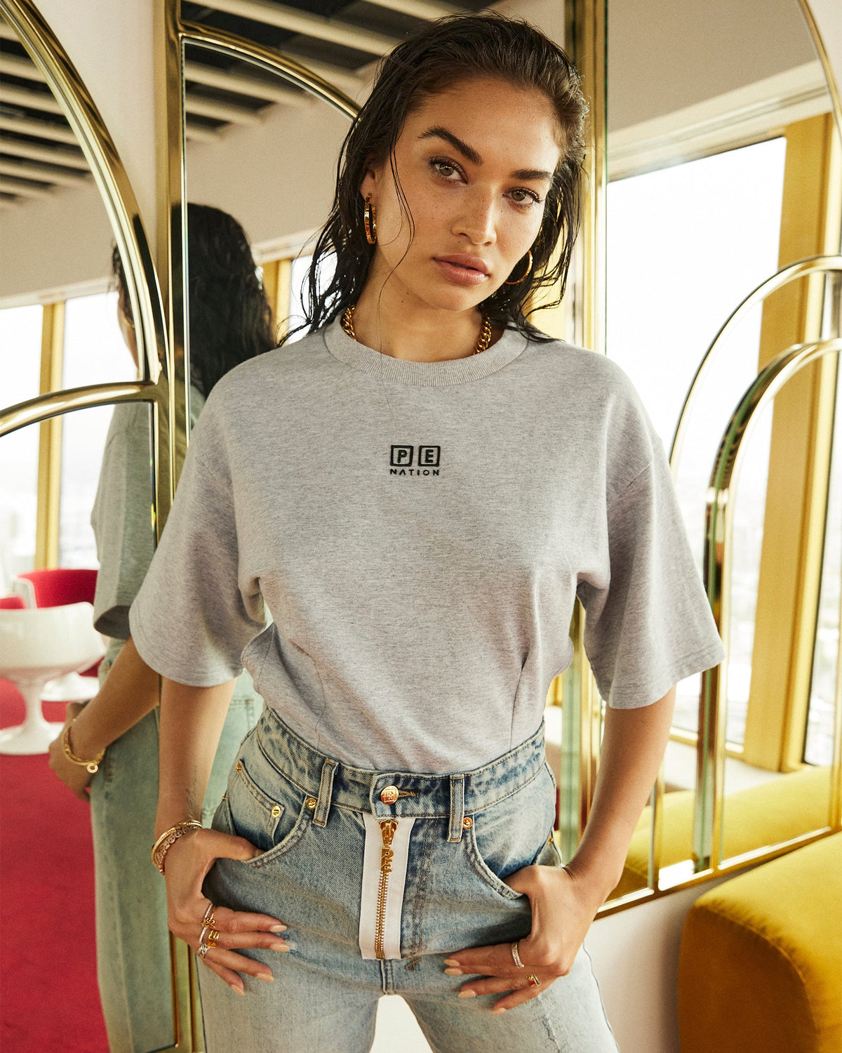 Womens Ksubi X P.e Nation Bodysuit Grey Marle Oversized Fashion Tops - Grey
