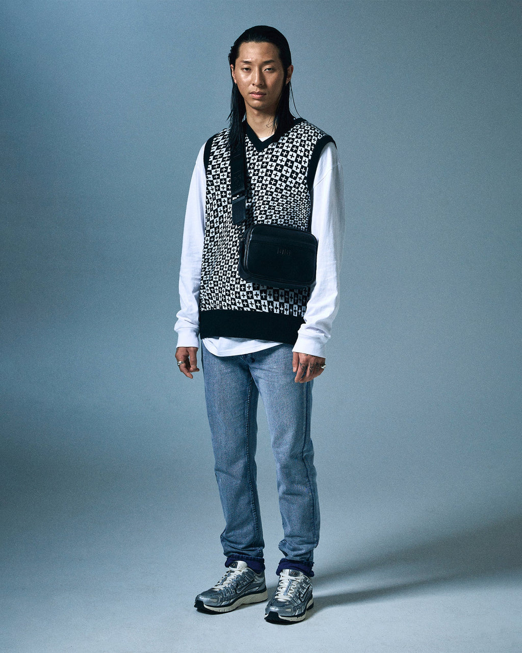 Mens Check Out Knit Vest Multi Regular Knitwear - Multi Colour