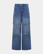 WOMENS BAGGY JEAN NYLON SPLICE DENIM JEANS