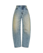 Womens Barrel Jean Field Blue Relaxed Denim Jeans - Denim