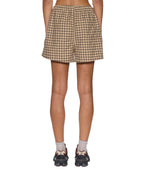 WOMENS BOXER SHORTS TAN PLAID WALKSHORTS
