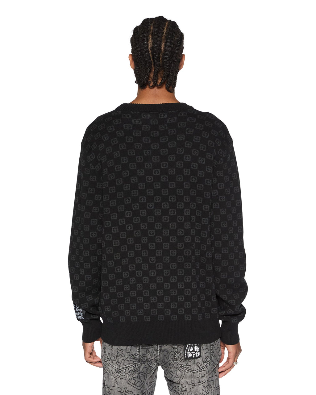 MENS BOX KNIT CREW WASHED BLACK KNITWEAR
