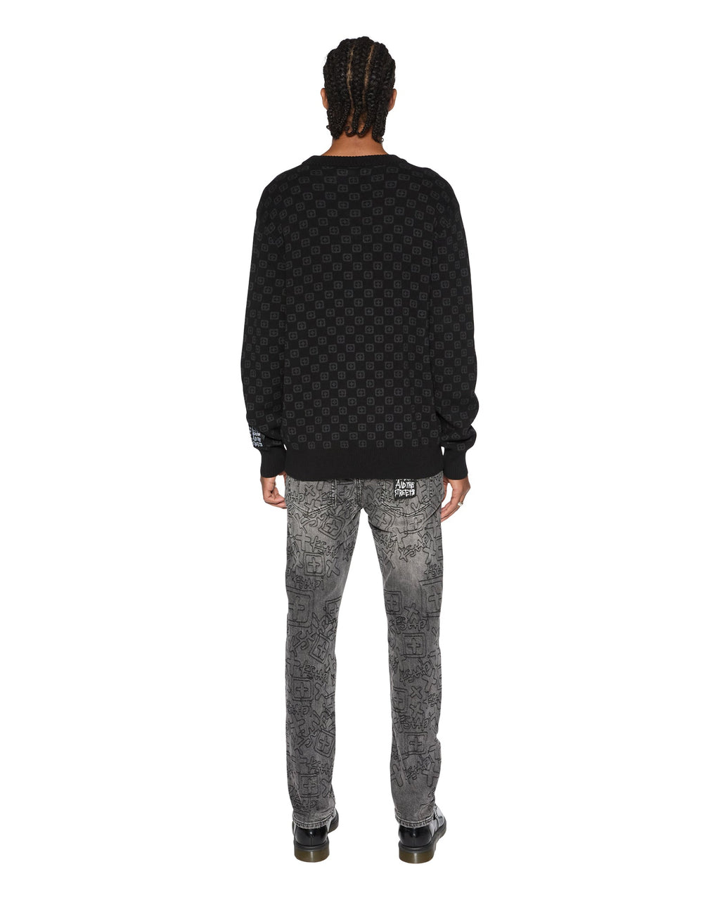 MENS BOX KNIT CREW WASHED BLACK KNITWEAR