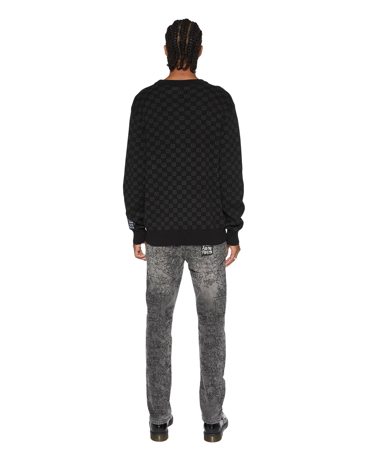 MENS BOX KNIT CREW WASHED BLACK KNITWEAR