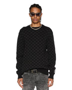 MENS BOX KNIT CREW WASHED BLACK KNITWEAR