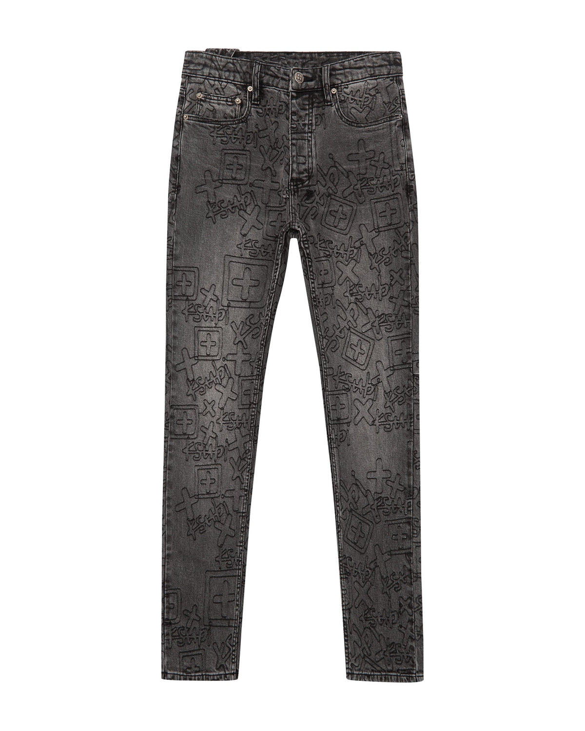 MENS CHITCH STENCIL STITCH WORN GREY DENIM JEANS