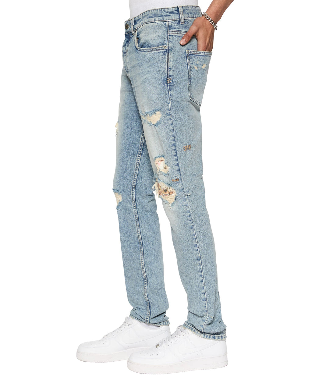 Mens Chitch Champagne Destroy Sketch Slim Denim Jeans - Denim