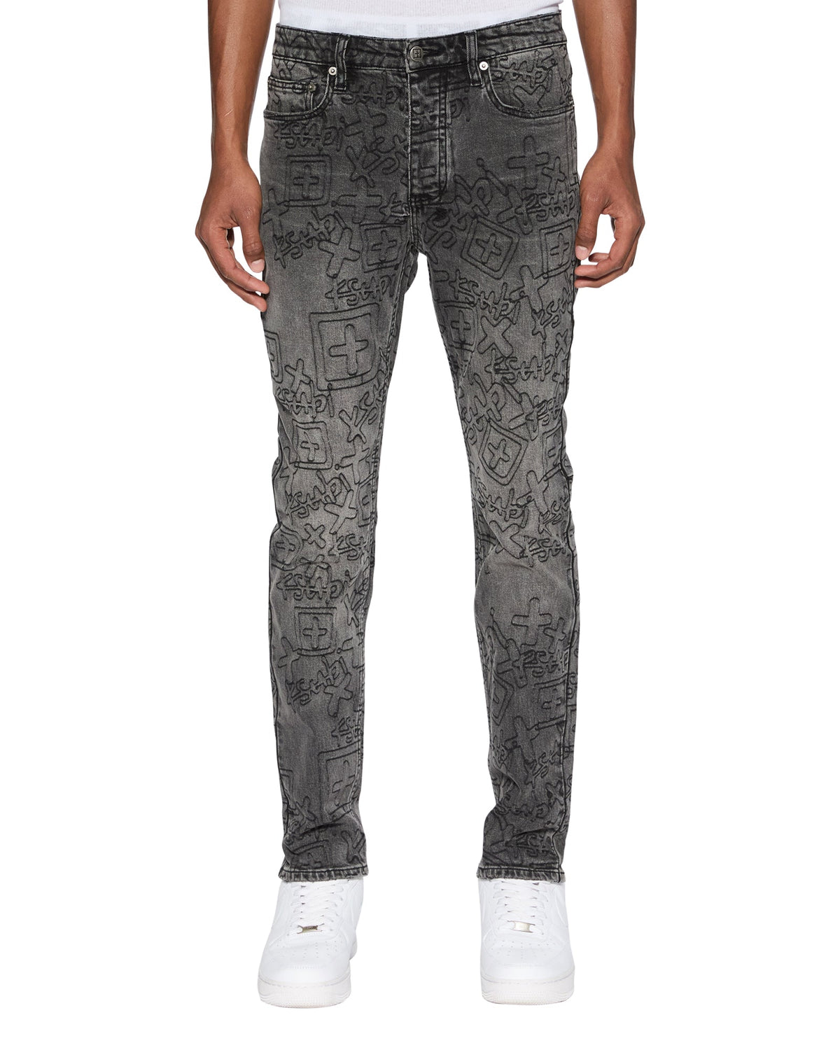 MENS CHITCH STENCIL STITCH WORN GREY DENIM JEANS