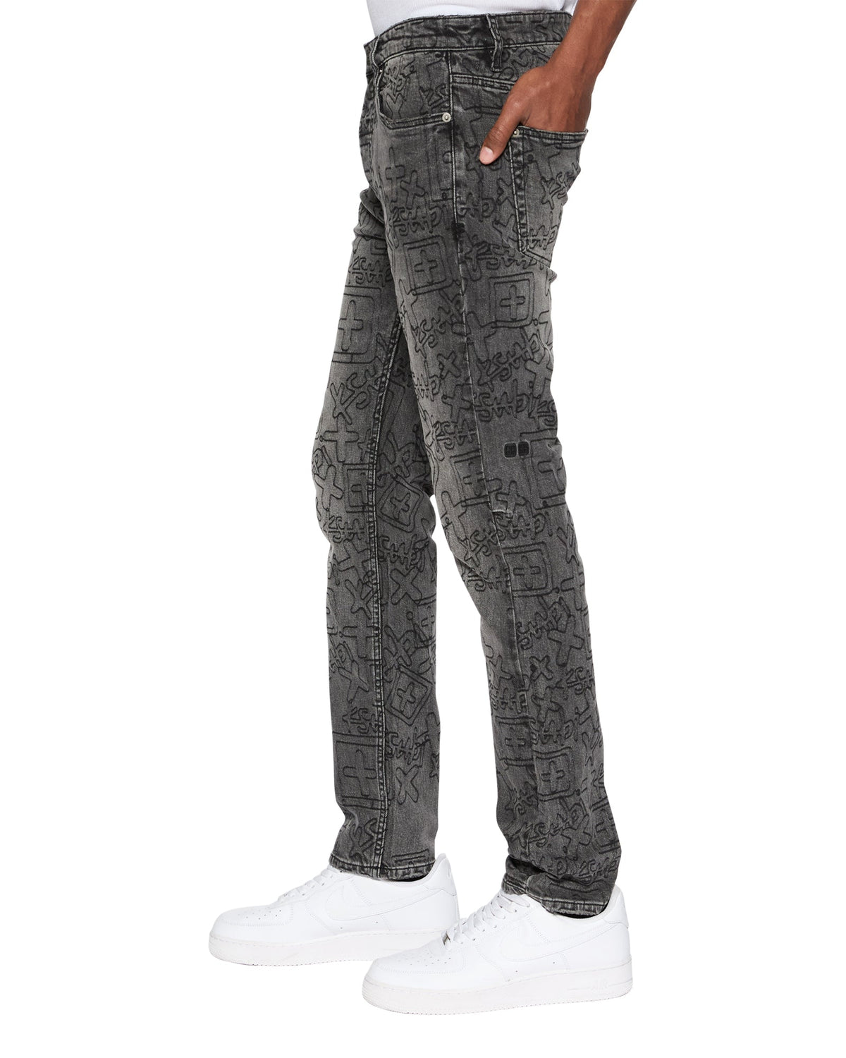 MENS CHITCH STENCIL STITCH WORN GREY DENIM JEANS
