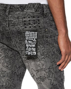 MENS CHITCH STENCIL STITCH WORN GREY DENIM JEANS