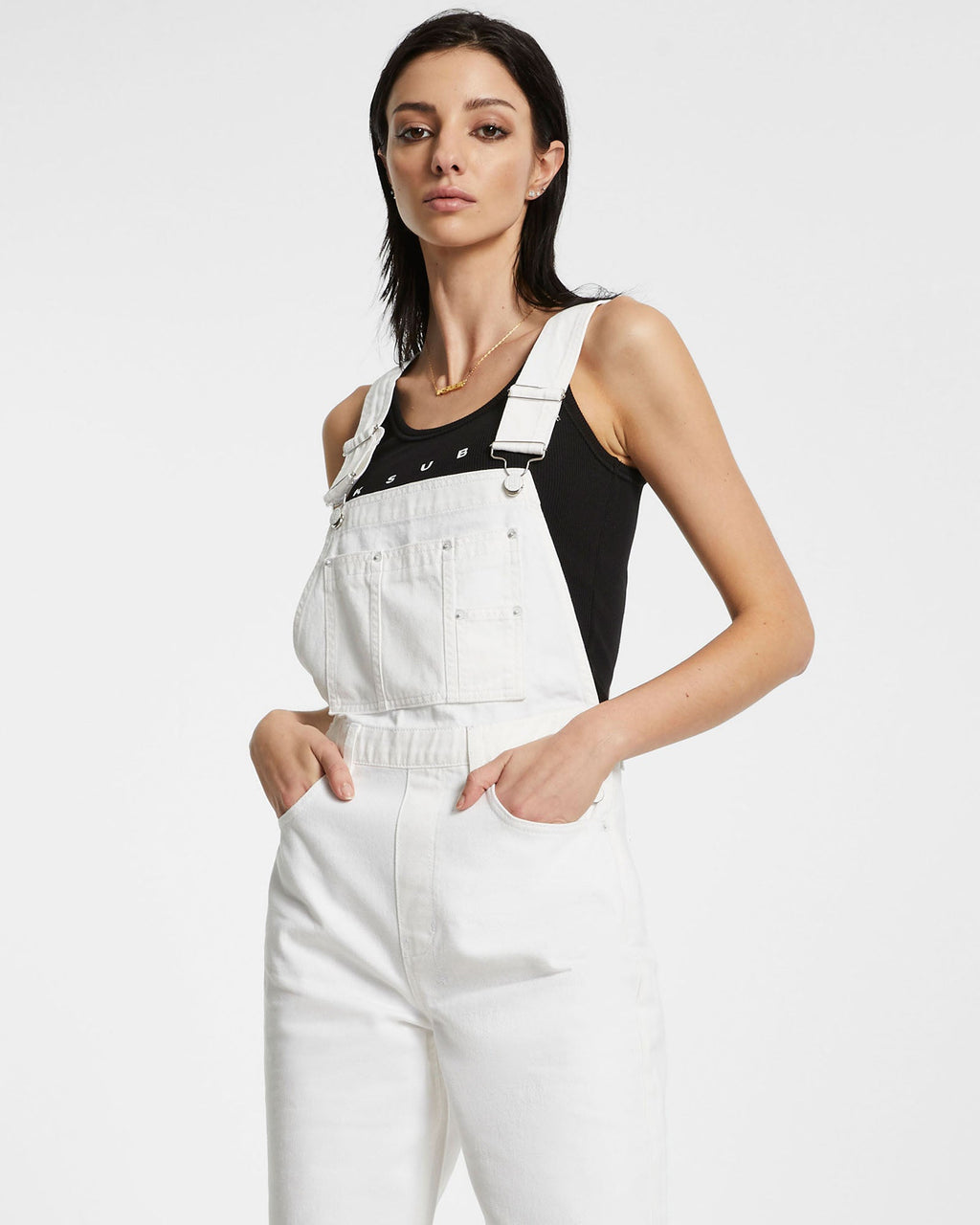 Womens Close Call Overall Blanc Relaxed Jumpsuits - White